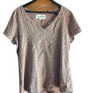 Aventura pinkish brown Embroidered Short Sleeve Top size large